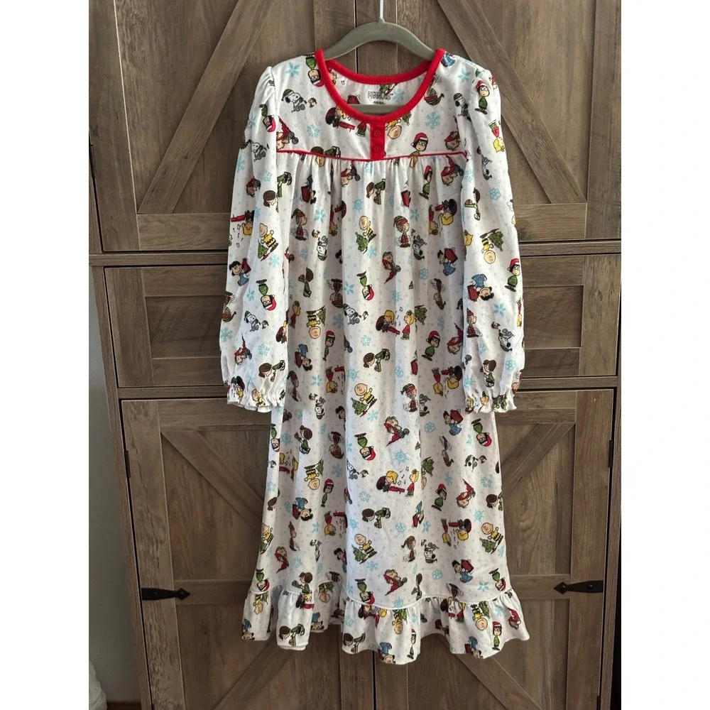 Peanuts Snoopy Charlie Brown Christmas Fleece Nightgown Girls Size 6/6X Holiday